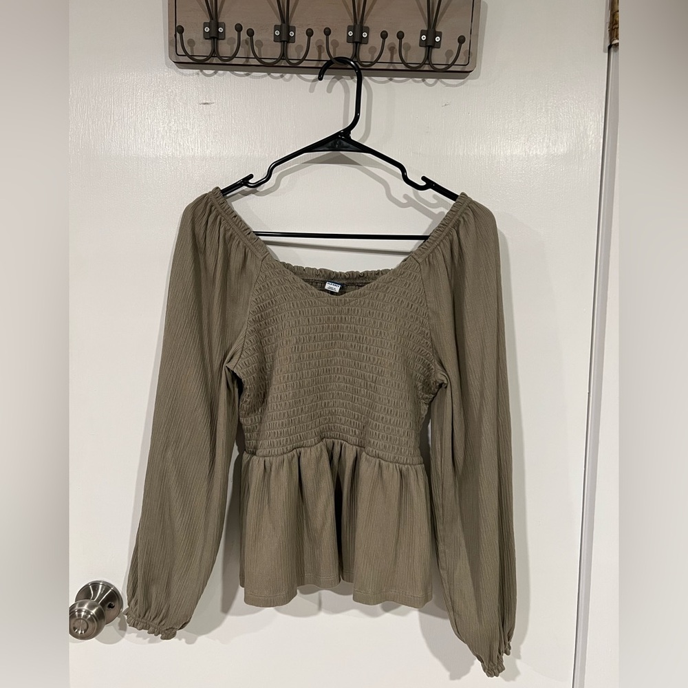 Women's Olive Smocked Top